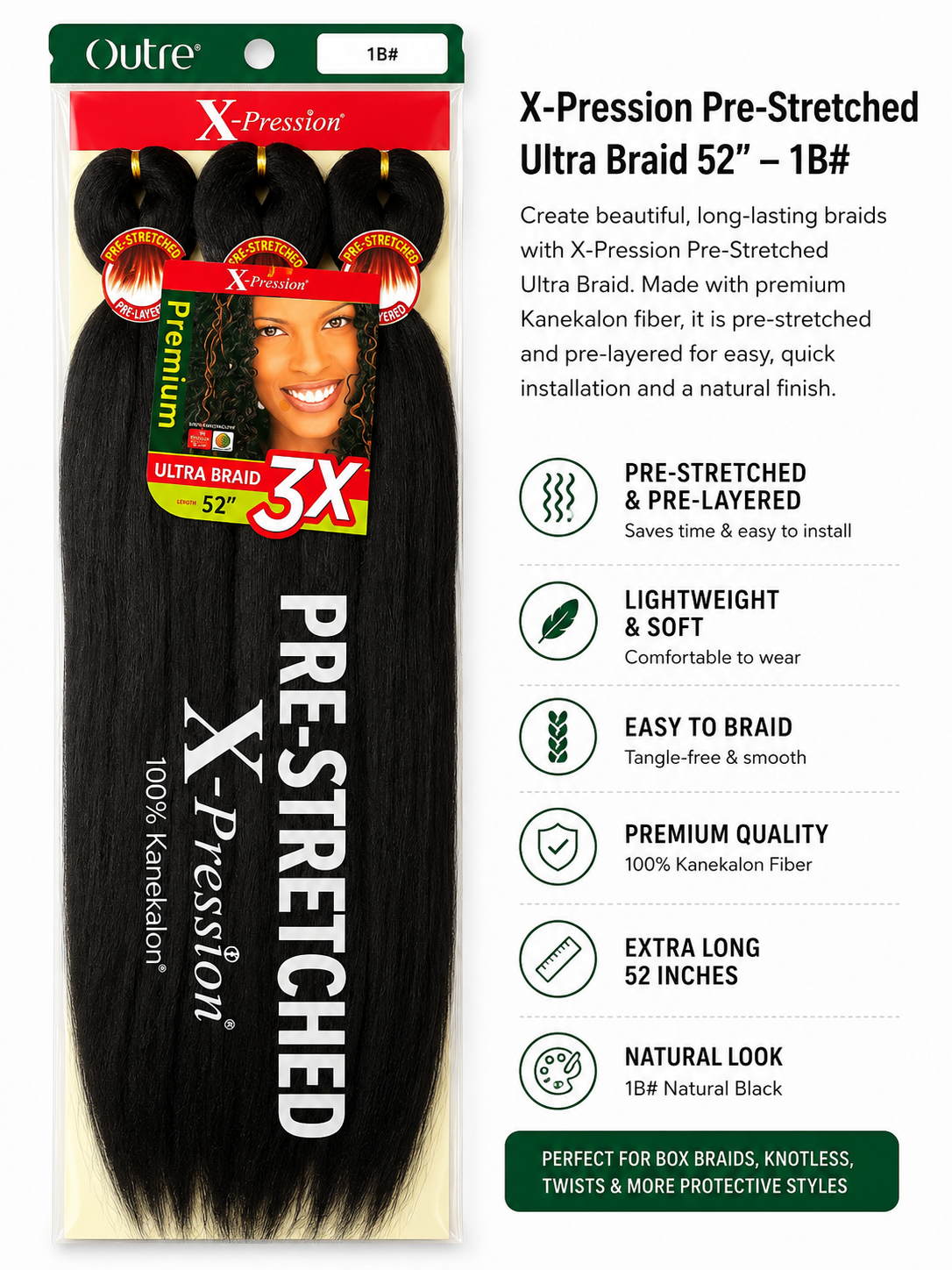Pre-Stretched Easy Braid - 3X - Colour #1-52 inches