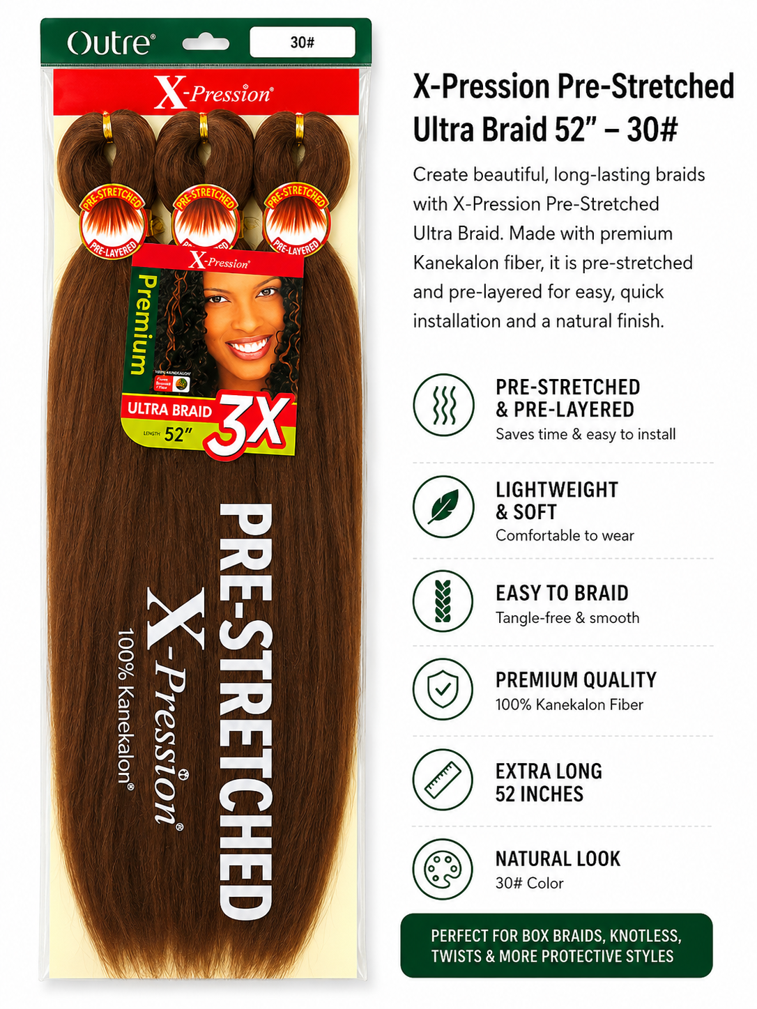 Pre-Stretched Easy Braid - 3X - Colour #30 - 52 inches