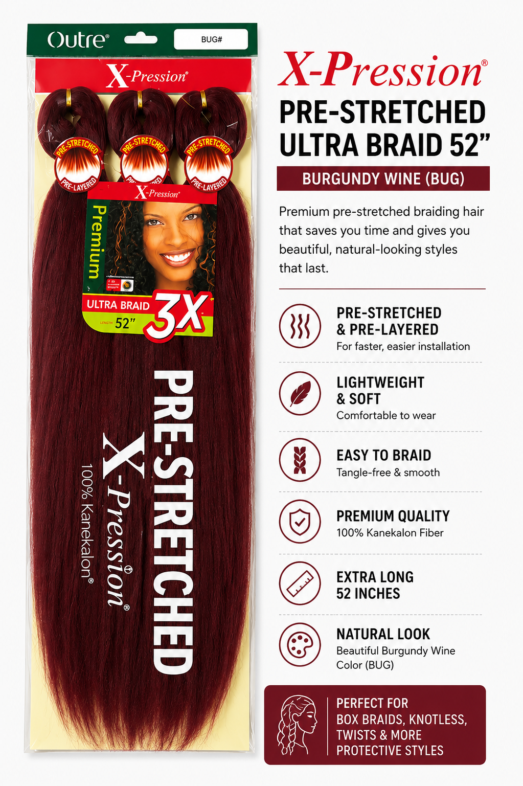 Pre-Stretched Easy Braid - 3X - Colour #BUG-52 inches