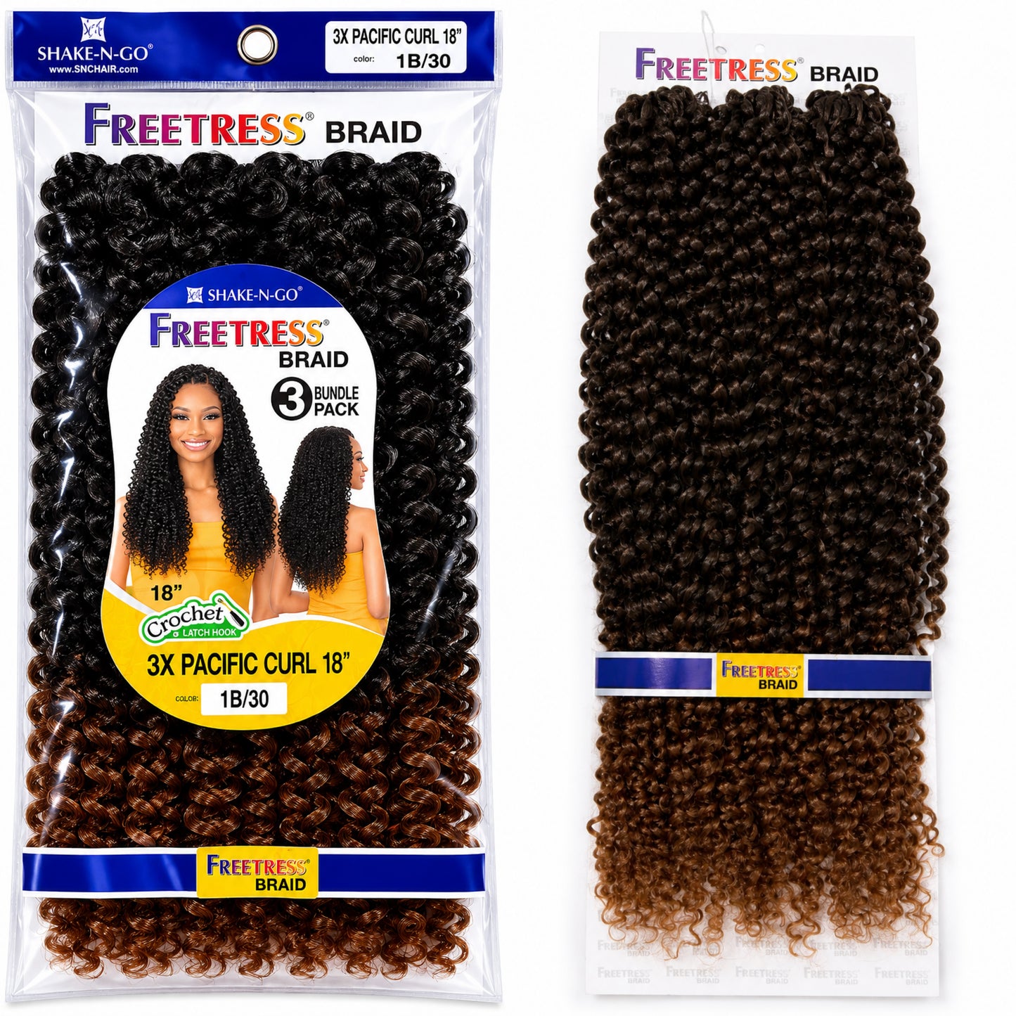 3X Pacific Curl Crochet Hair Extension – 18” Colour#1B/30
