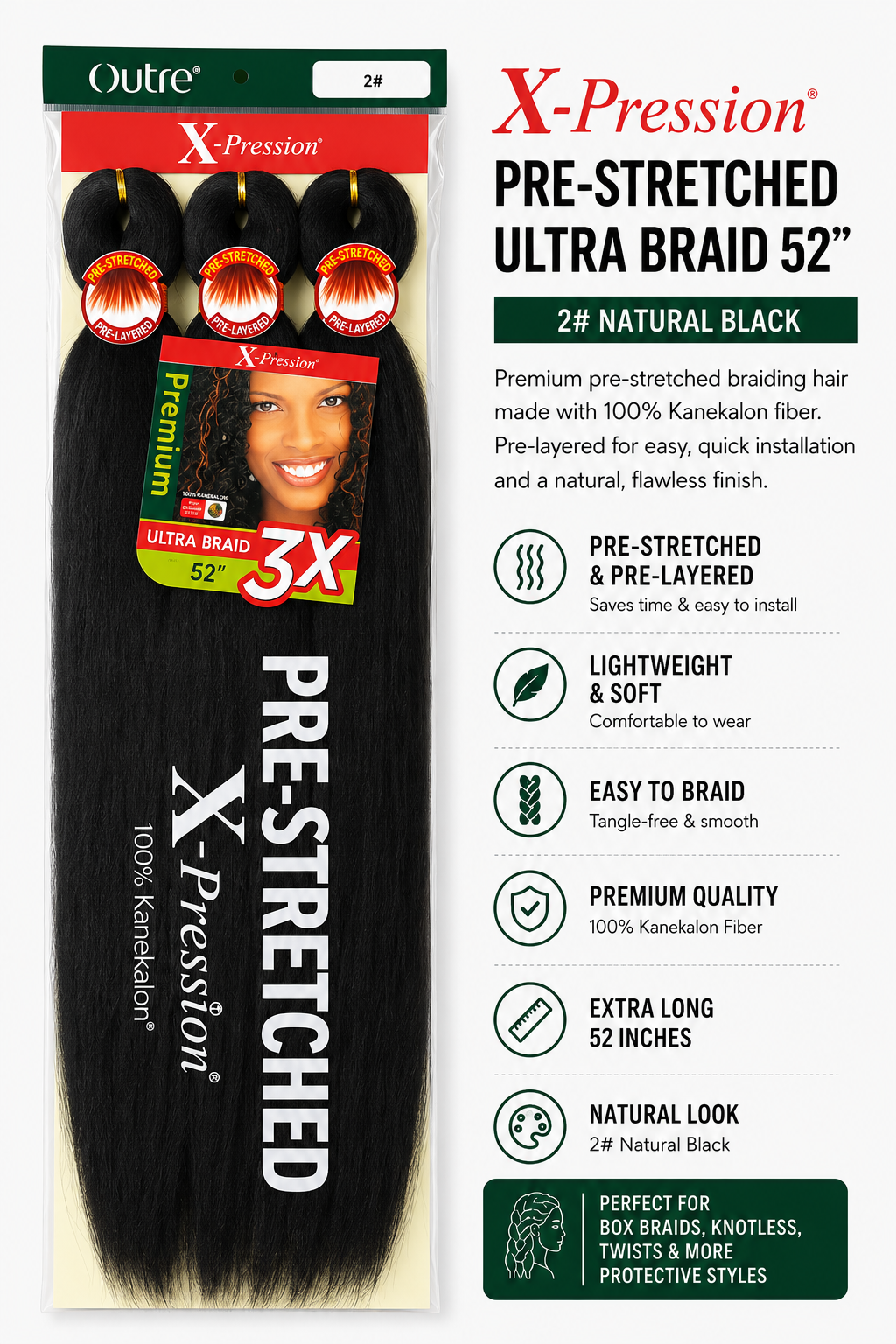 Pre-Stretched Easy Braid - 3X - Colour #2- 52 inches